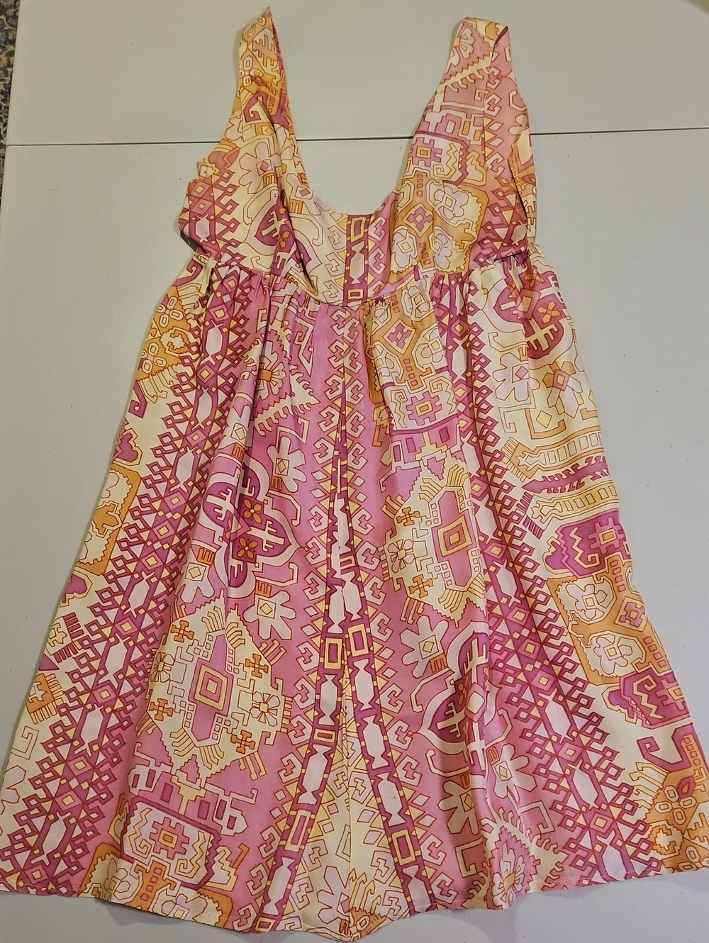Silk Women's Or Girl Pink & Yellow Printed Sundress 0298